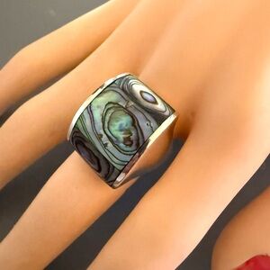 Estate Iridescent Abalone Ring Sterling Silver Statement